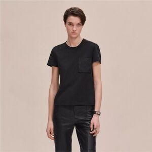 NWT Hermes Embroidered pocket t-shirt Short Sleeve Tee Shirt Black US 6 S